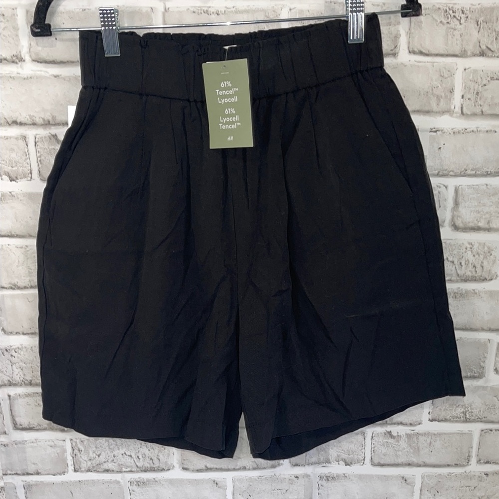 Linen High Waist Black Shorts Relaxed Fit